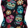 Arena Crazy Skulls Carnival Light Drop Back Swimsuit Women, noir/Multicolore -Natation Femme Soldes arena crazy skulls carnival light drop back swimsuit women freak rose black multi 1