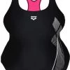 Arena Pro Back Graphic Plus One Piece Swimsuit Women, noir/turquoise -Natation Femme Soldes arena pro back graphic plus one piece swimsuit women black freak rose 1