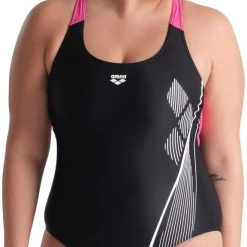 Arena Pro Back Graphic Plus One Piece Swimsuit Women, noir/turquoise -Natation Femme Soldes arena pro back graphic plus one piece swimsuit women black freak rose 5