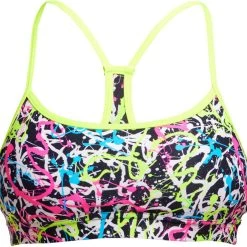 Funkita Swim Crop Top Women, noir/blanc