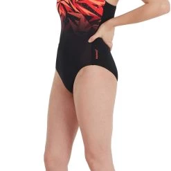 Speedo Hyperboom Placement Muscleback Swimsuit Women, noir/gris -Natation Femme Soldes speedo hyperboom placement muscleback swimsuit women hyper black lava red siren 4 1