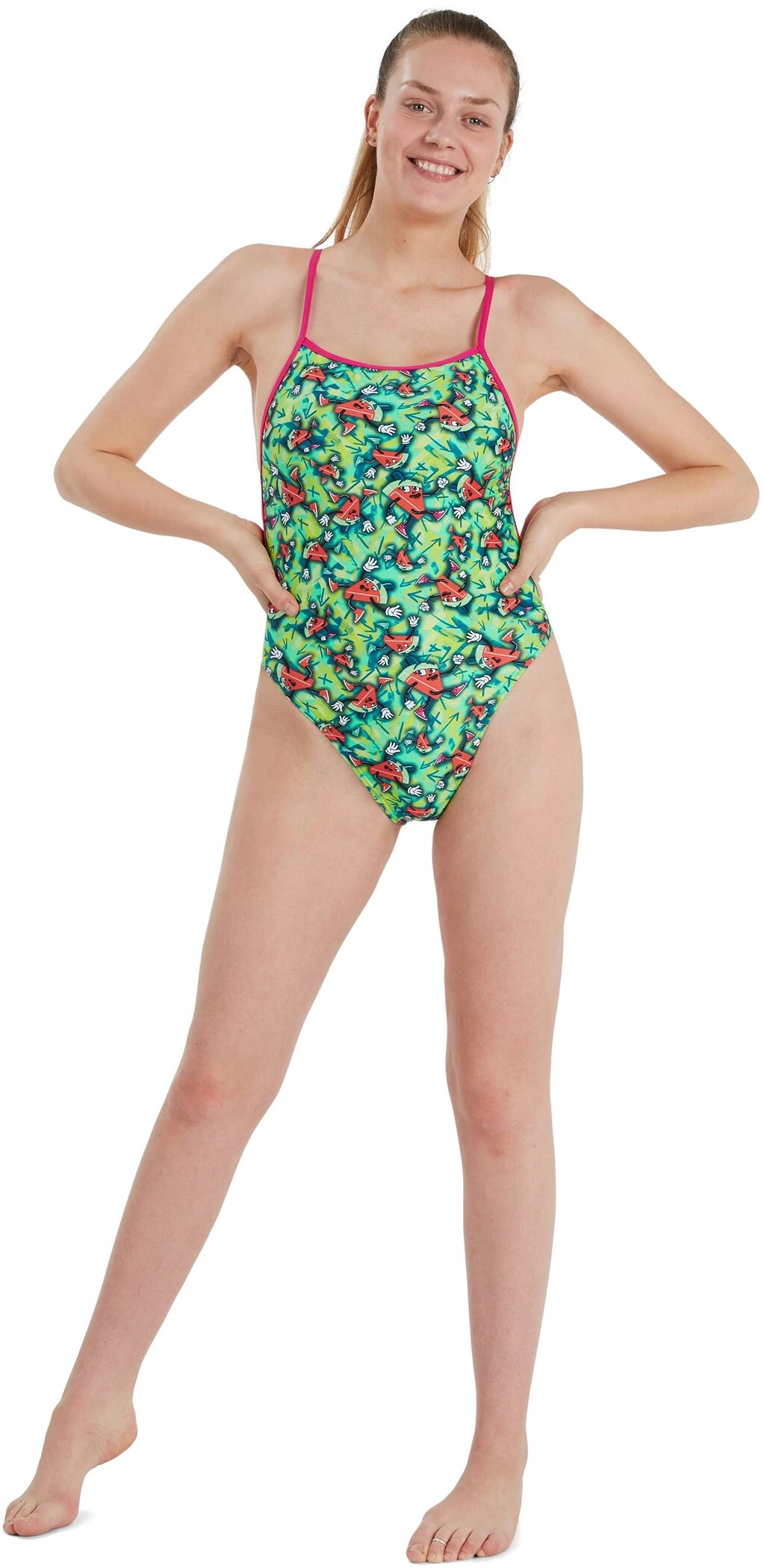 Speedo Melon Allover V-Back Swimsuit Women, vert/rouge 4 Speedo Melon Allover V-Back Swimsuit Women, vert/rouge – Image 2