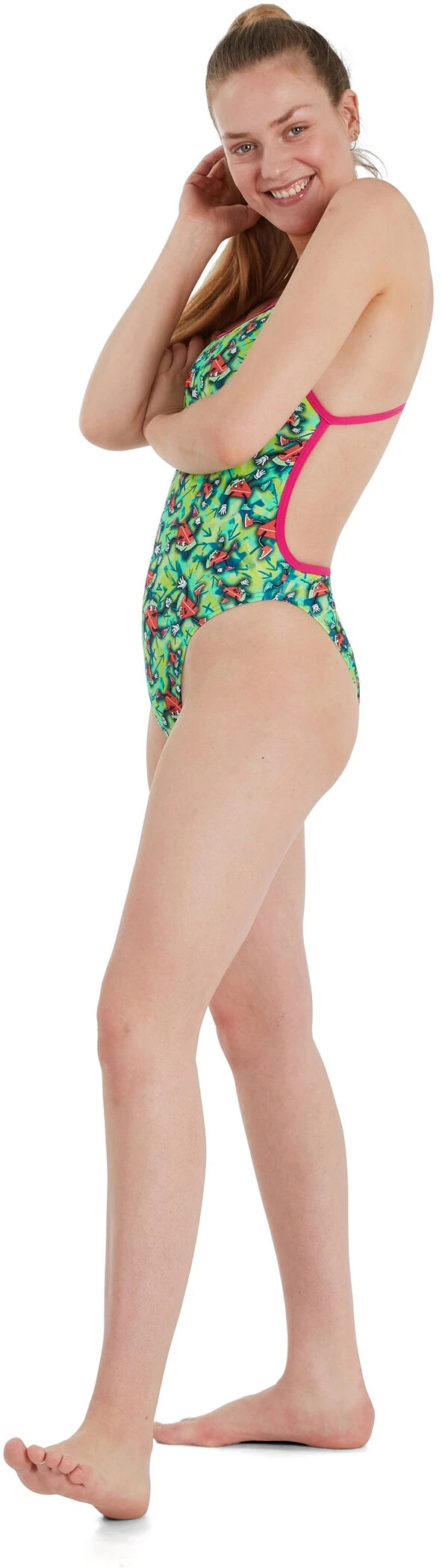 Speedo Melon Allover V-Back Swimsuit Women, vert/rouge 6 Speedo Melon Allover V-Back Swimsuit Women, vert/rouge – Image 4